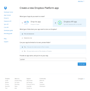 Create app - Dropbox